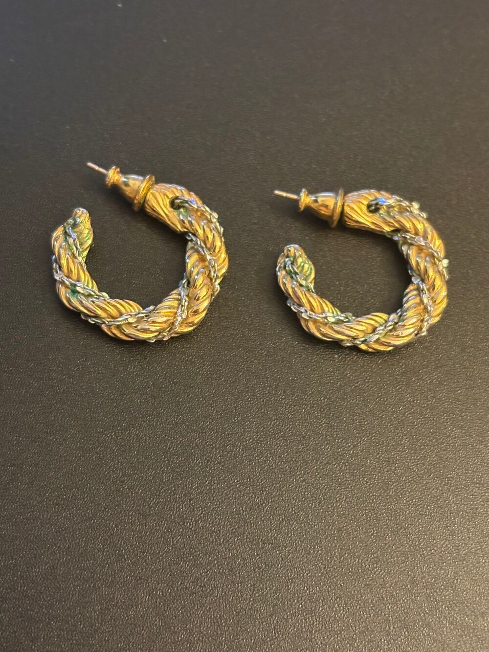 Vintage Two-Tone Twisted Rope Hoop Earrings Gold & Silver Tone